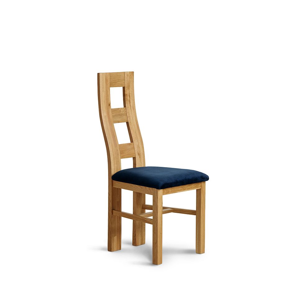 Wave Back Natural Solid Oak Chair with Heritage Royal Blue Velvet Seat 1