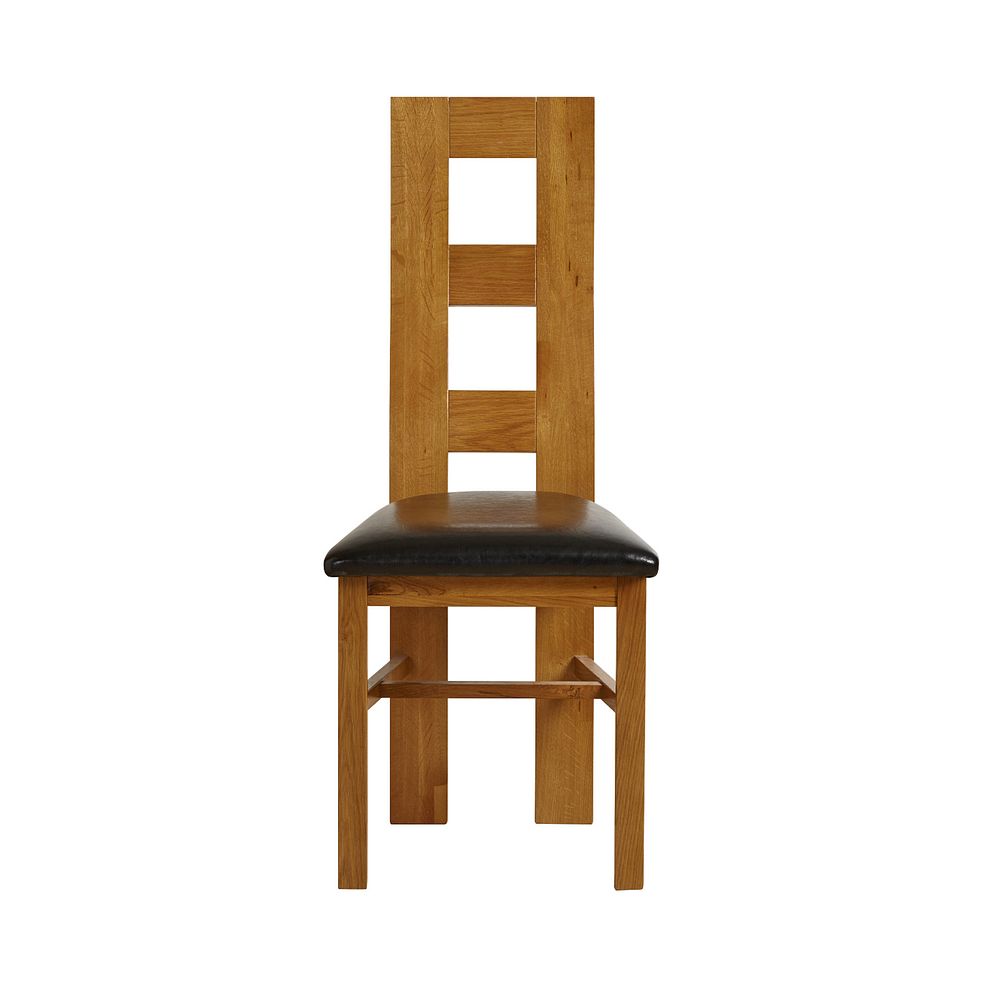 Wave Back Rustic Solid Oak Chair with Black Bicast Leather Seat Thumbnail 2