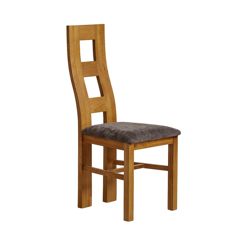Wave Back Rustic Solid Oak Chair with Plain Charcoal Fabric Seat 1