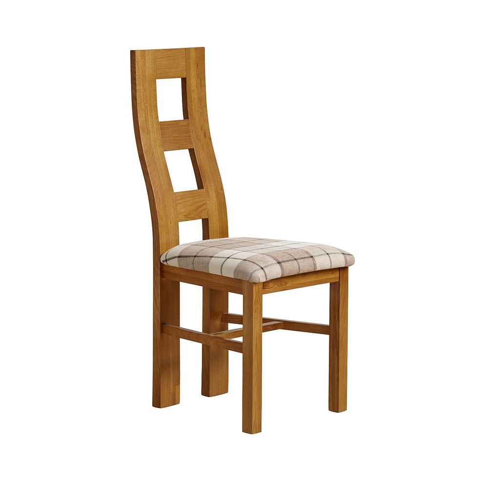 Wave Back Rustic Solid Oak Chair with Checked Brown Fabric Seat 1