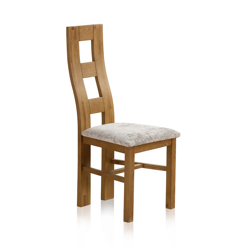 Wave Back Rustic Solid Oak Chair with Plain Truffle Fabric Seat 1