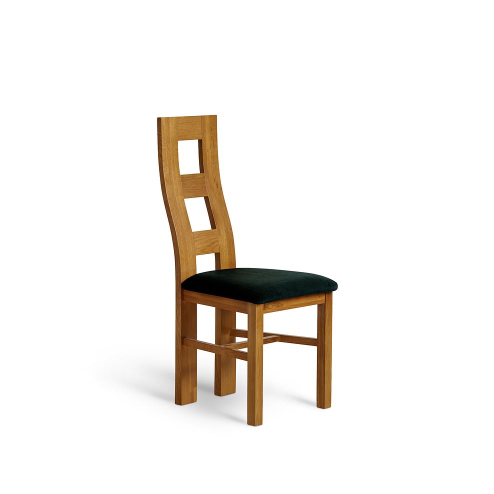 Wave Back Rustic Solid Oak Chair with Heritage Bottle Green Velvet Seat 1