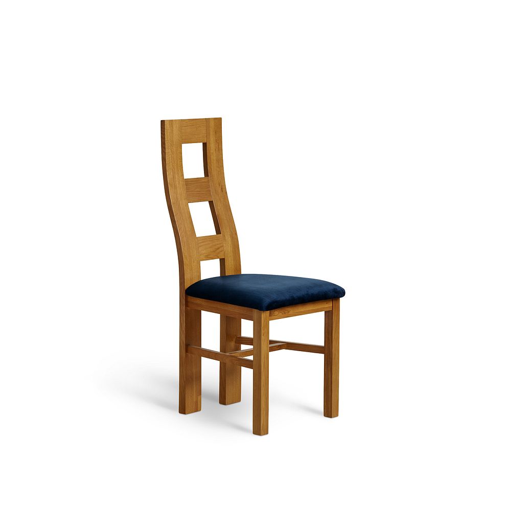 Wave Back Rustic Solid Oak Chair with Heritage Royal Blue Velvet Seat 1