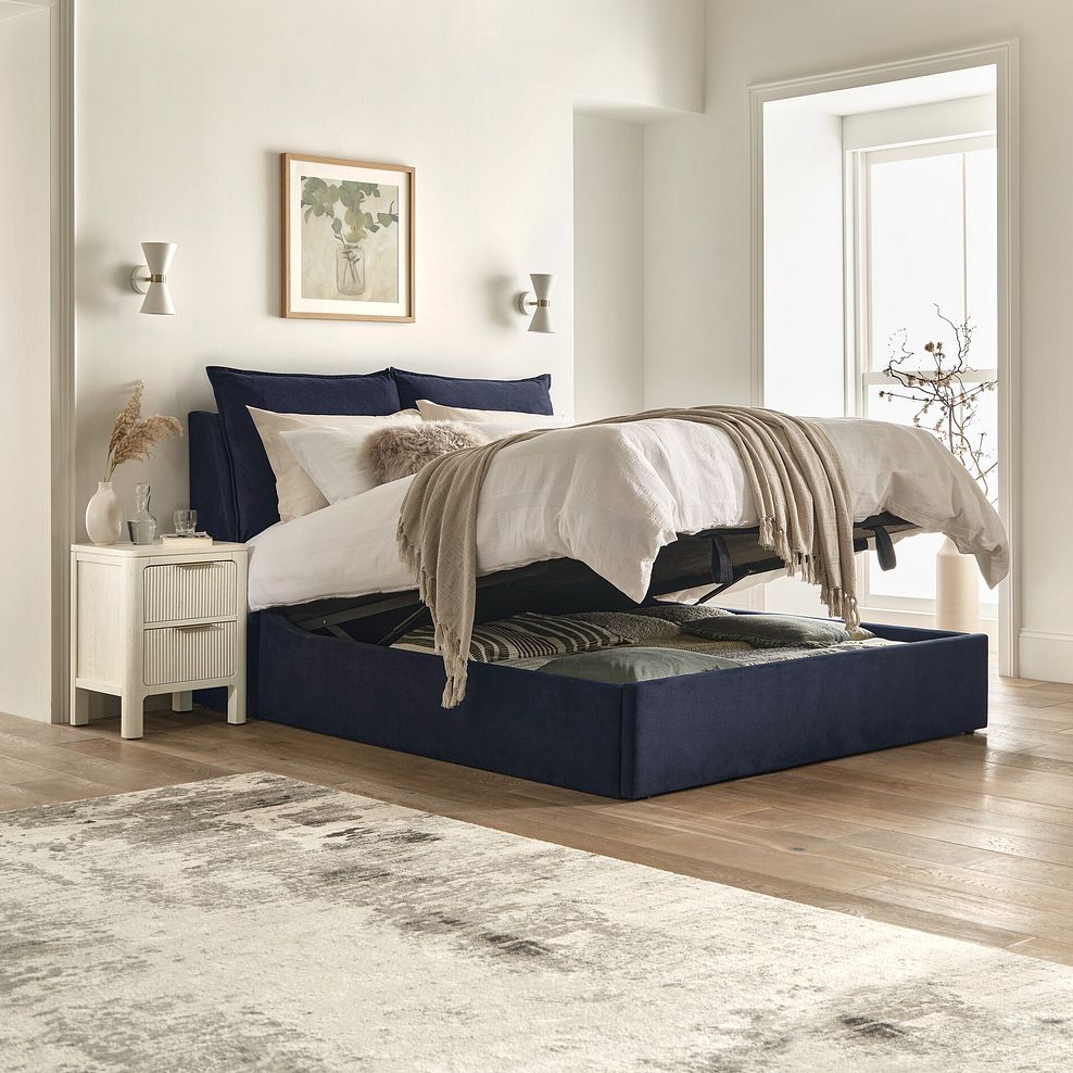 Wren Double Ottoman Bed in Smooth Midnight Fabric 1