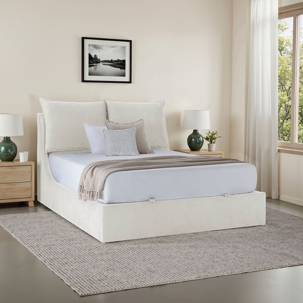 Wren Double Ottoman Bed in Smooth Stone Fabric 1