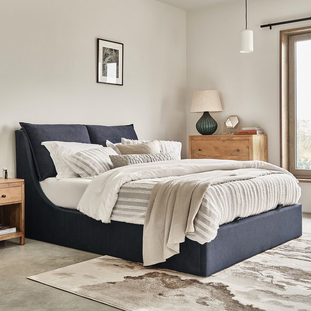 Wren Super King-Size Ottoman Bed in Smooth Midnight Fabric 1