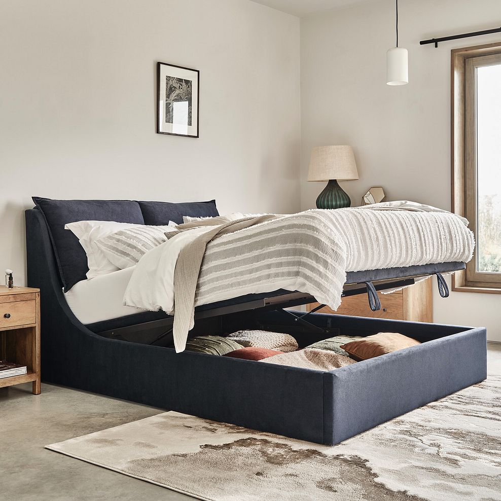Wren Super King-Size Ottoman Bed in Smooth Midnight Fabric 2