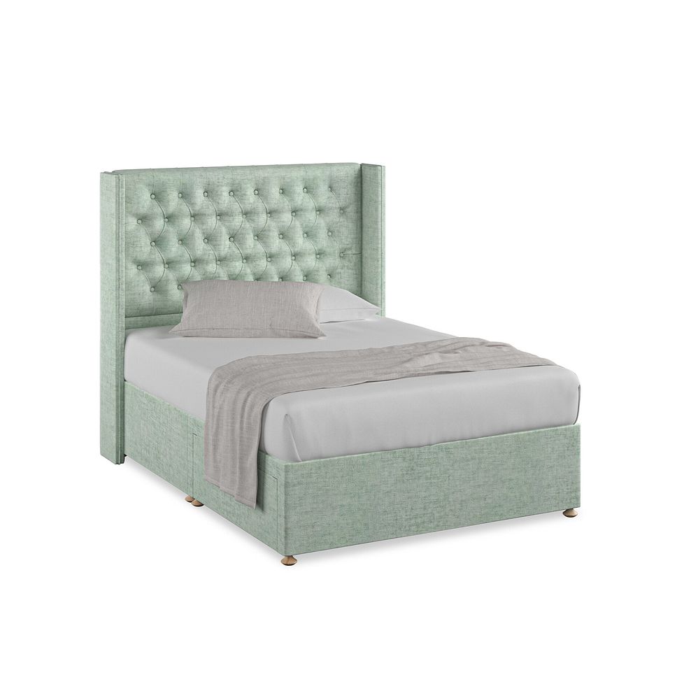 Wycombe Double 2 Drawer Divan with Winged Headboard in Brooklyn Fabric - Glacier 1