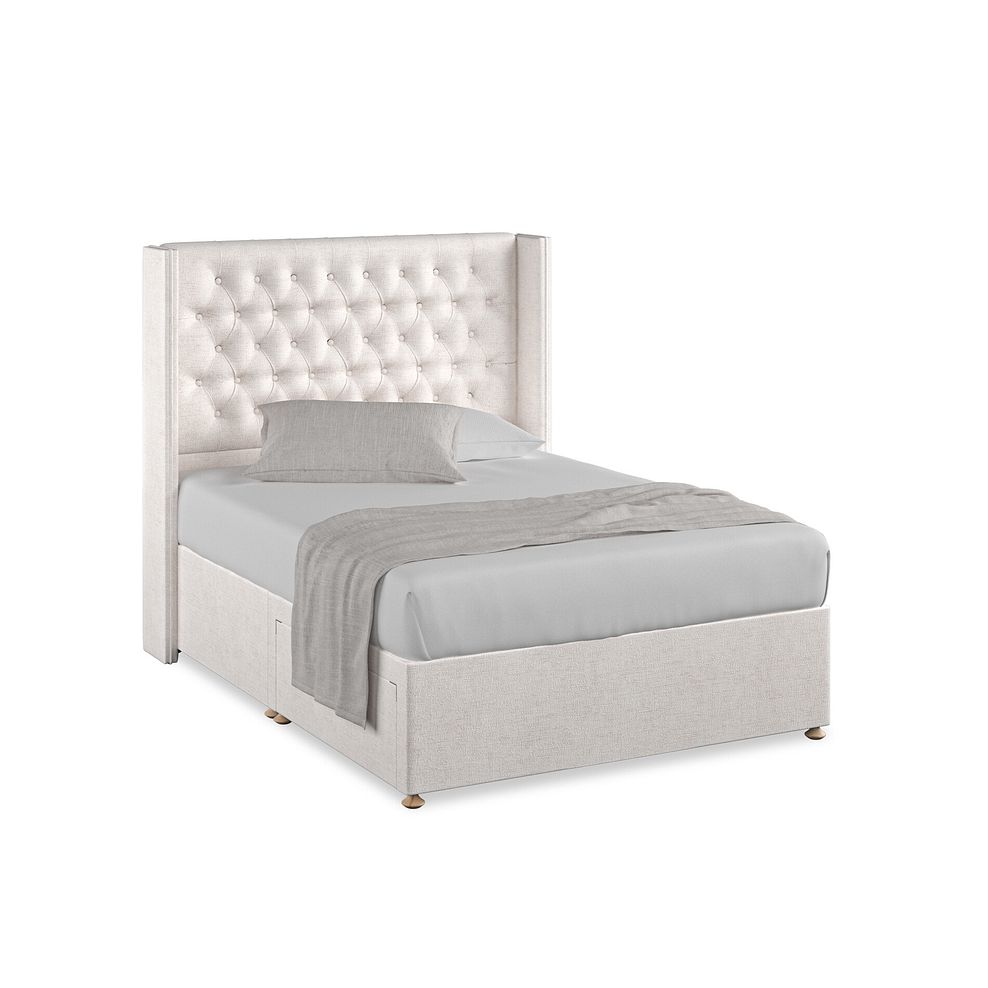 Wycombe Double 2 Drawer Divan with Winged Headboard in Brooklyn Fabric - Lace White 1