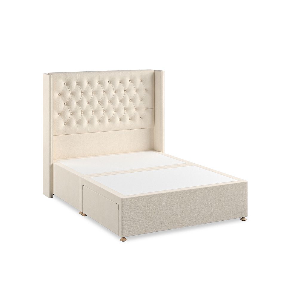 Wycombe Double 2 Drawer Divan with Winged Headboard in Venice Fabric - Cream 2