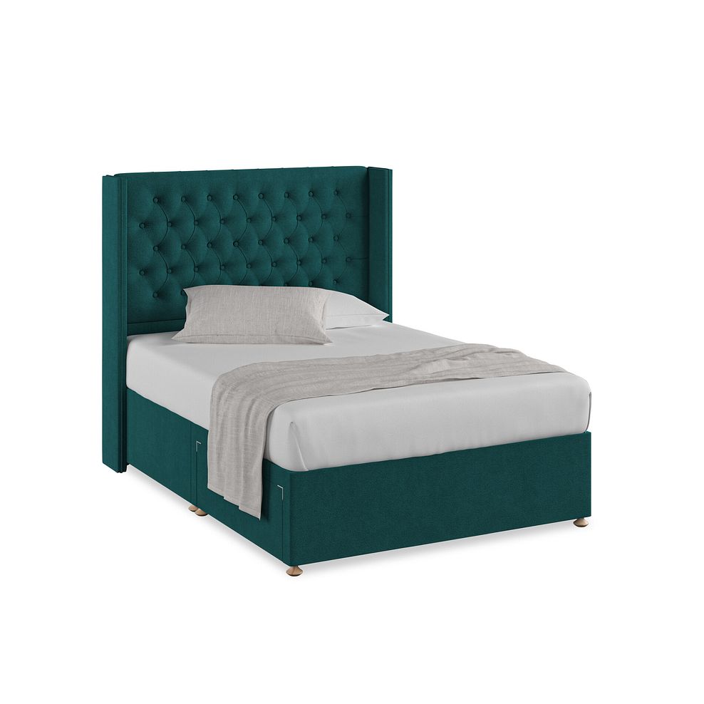 Wycombe Double 2 Drawer Divan with Winged Headboard in Venice Fabric - Teal 1