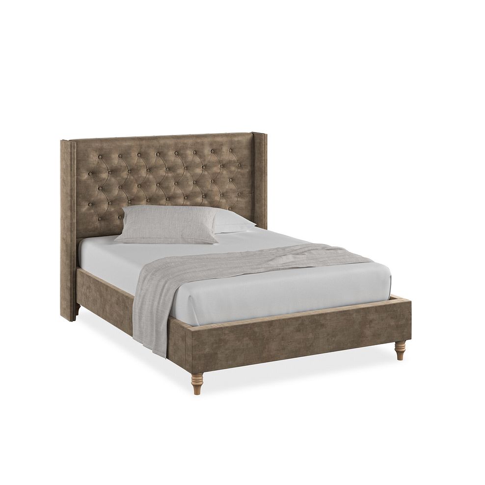 Wycombe Double Bed with Winged Headboard in Heritage Velvet - Cedar 1