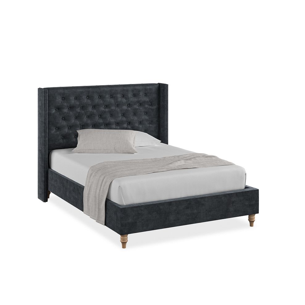 Wycombe Double Bed with Winged Headboard in Heritage Velvet - Charcoal 1