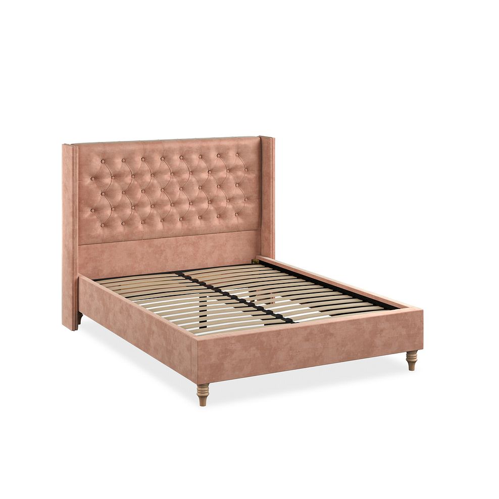 Wycombe Double Bed with Winged Headboard in Heritage Velvet - Powder Pink 2