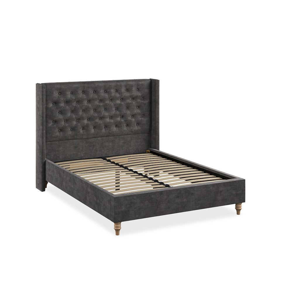 Wycombe Double Bed with Winged Headboard in Heritage Velvet - Steel 2