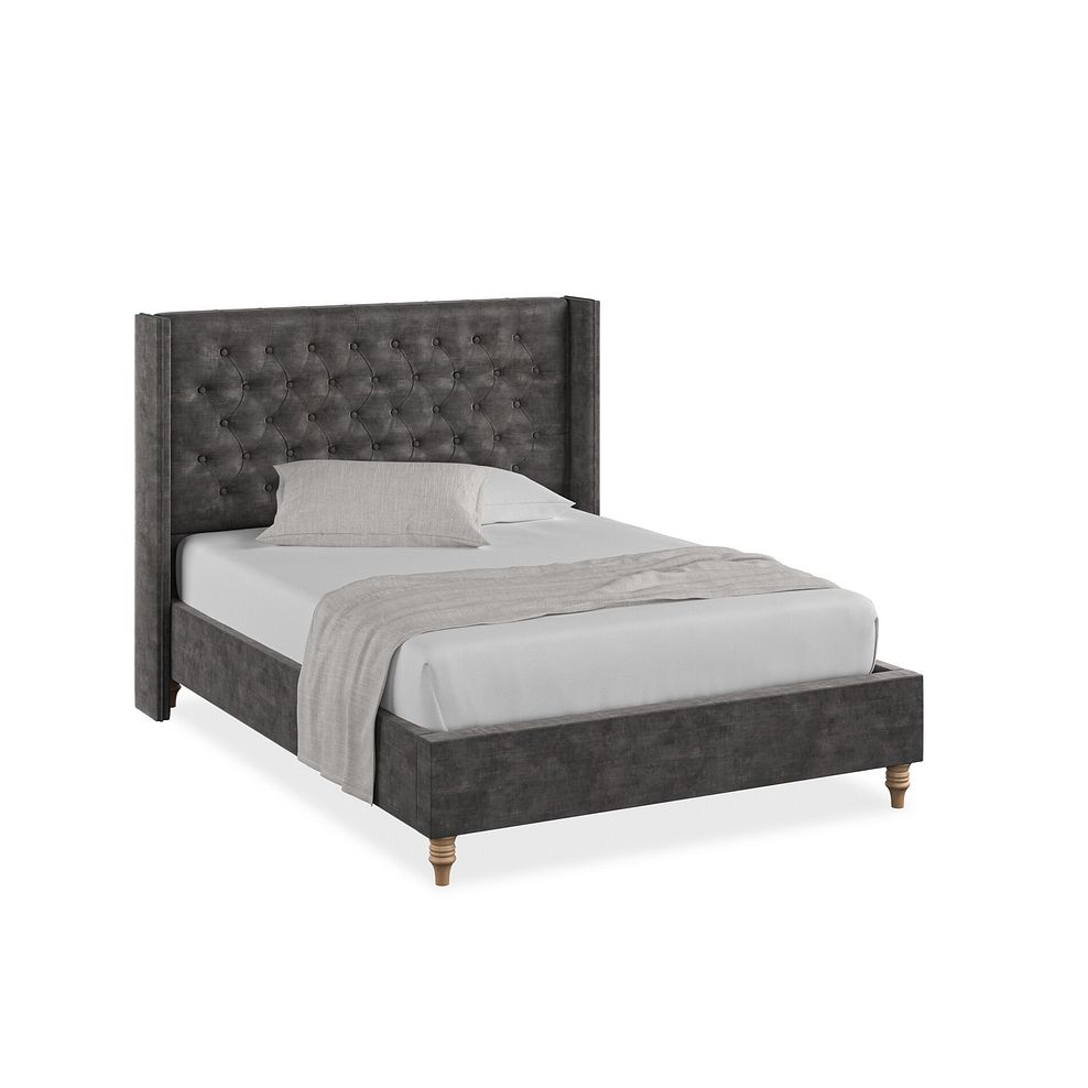 Wycombe Double Bed with Winged Headboard in Heritage Velvet - Steel 1