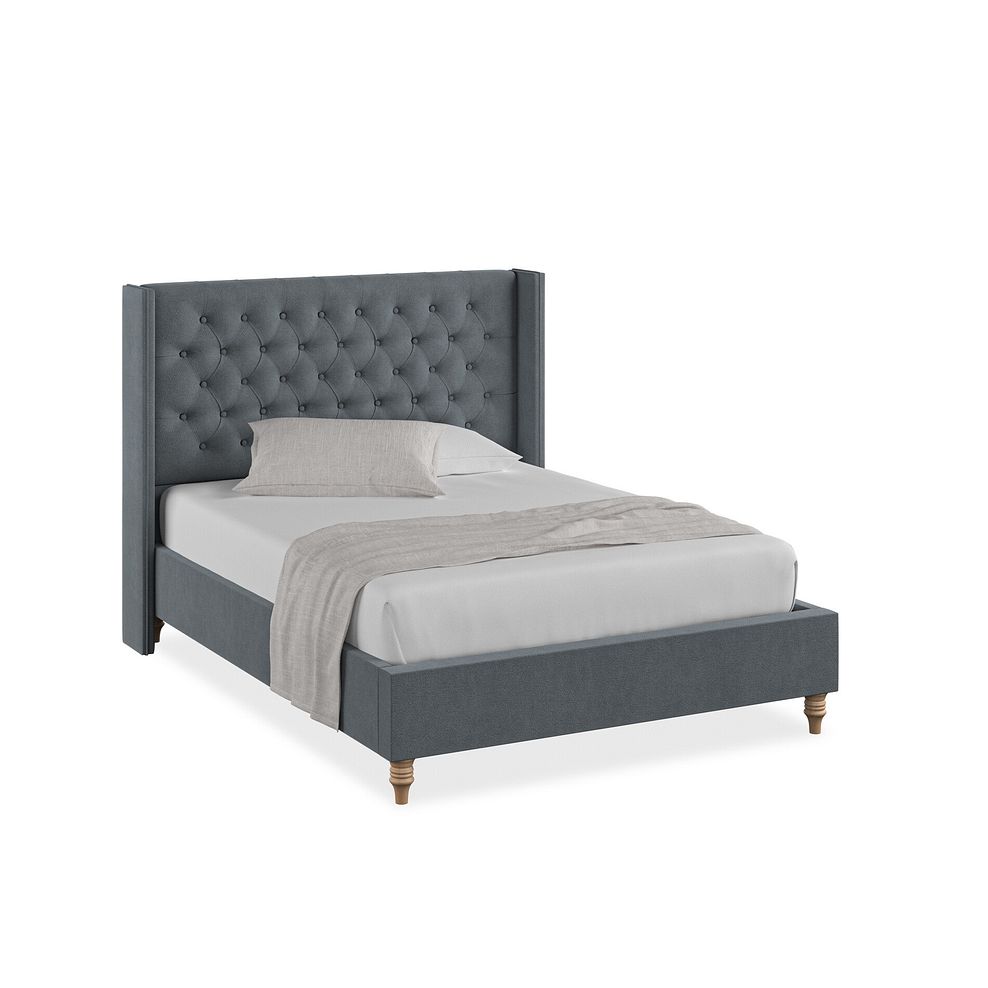 Wycombe Double Bed with Winged Headboard in Venice Fabric - Graphite 1