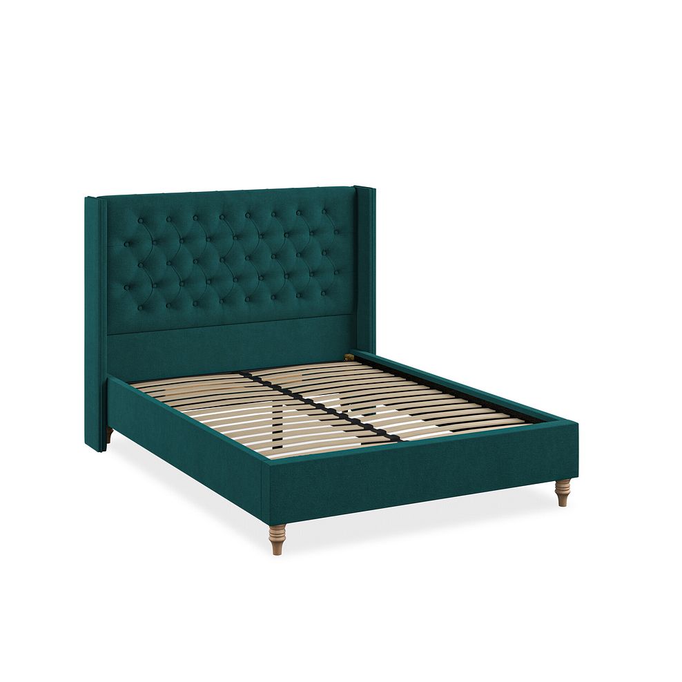 Wycombe Double Bed with Winged Headboard in Venice Fabric - Teal 2