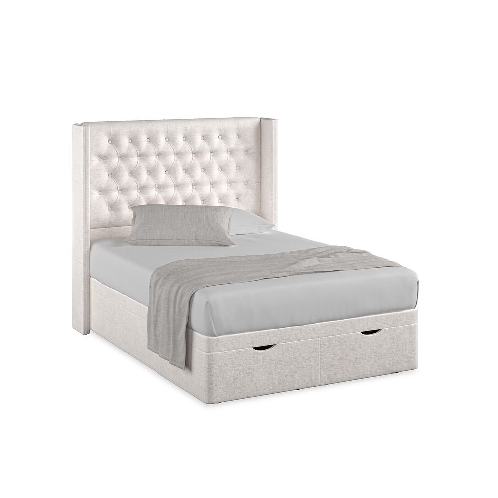 Wycombe Double Ottoman Storage Bed with Winged Headboard in Brooklyn Fabric - Lace White Thumbnail 1