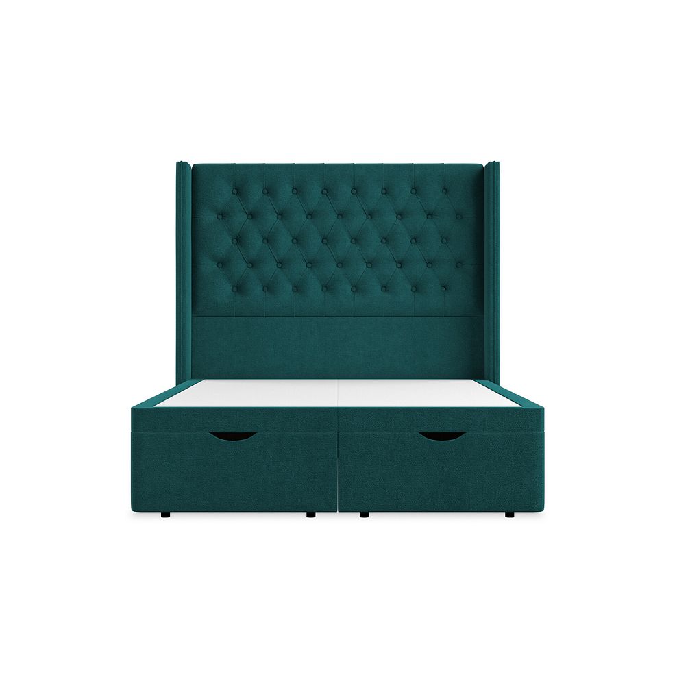 Wycombe Double Ottoman Storage Bed with Winged Headboard in Venice Fabric - Teal Thumbnail 4