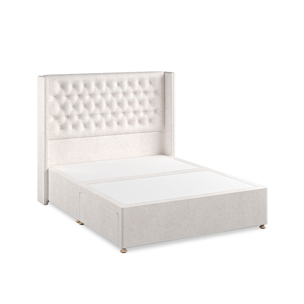Wycombe King-Size 2 Drawer Divan with Winged Headboard in Brooklyn Fabric - Lace White 2
