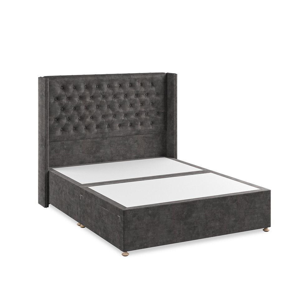 Wycombe King-Size 2 Drawer Divan with Winged Headboard in Heritage Velvet - Steel 2