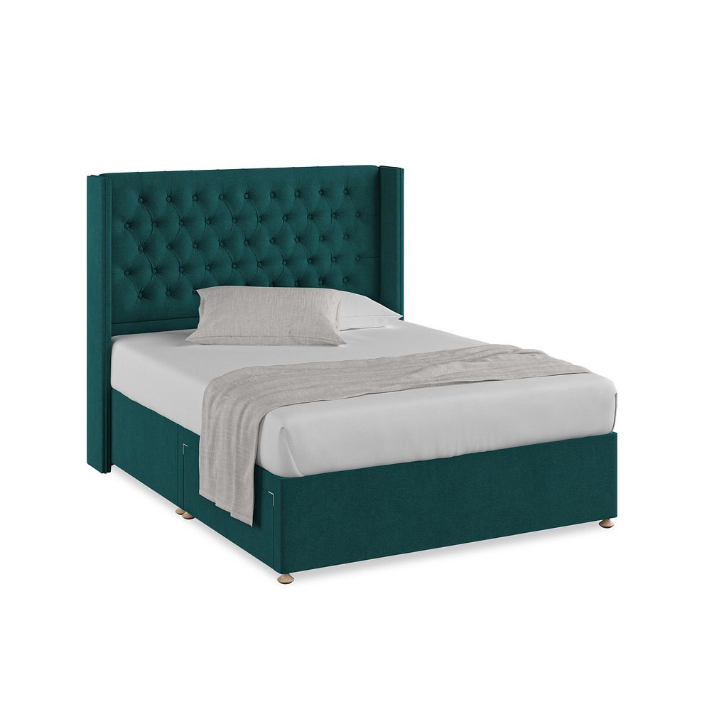 Wycombe King-Size 2 Drawer Divan with Winged Headboard in Venice Fabric - Teal 1
