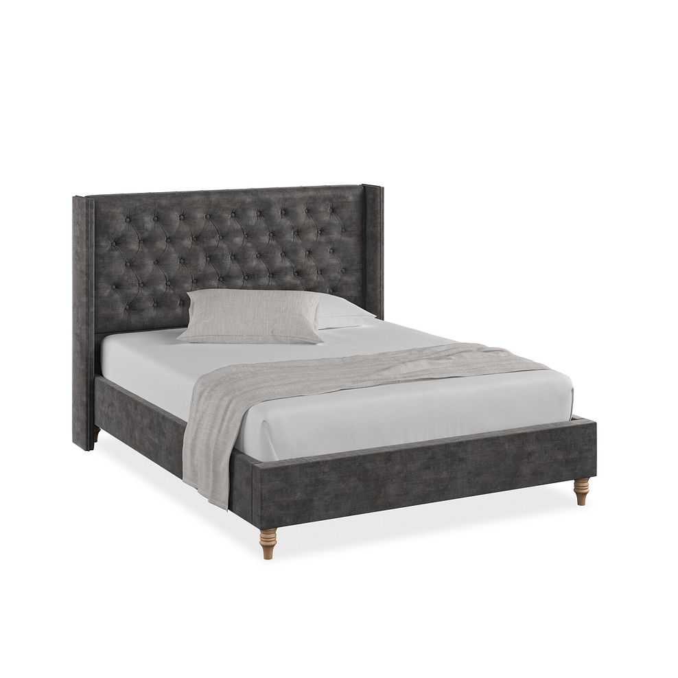 Wycombe King-Size Bed with Winged Headboard in Heritage Velvet - Steel 1