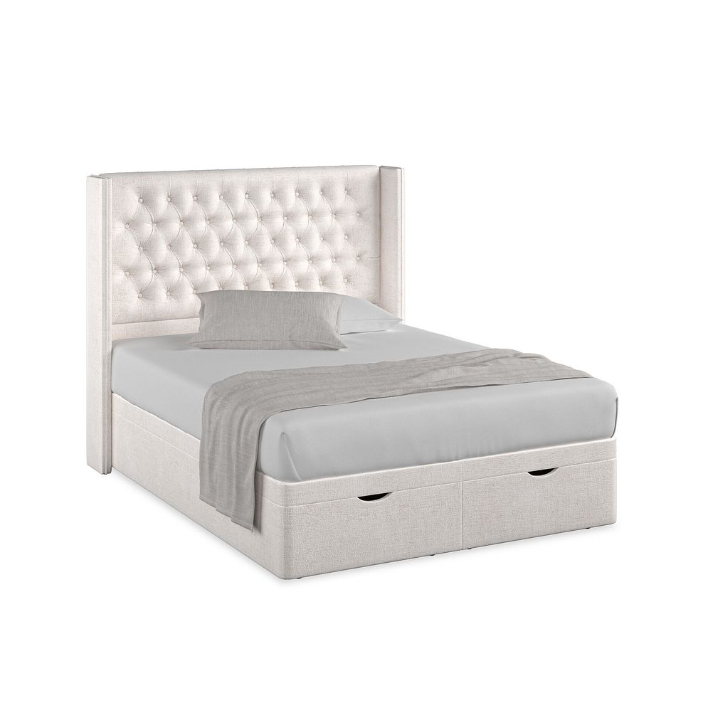 Wycombe King-Size Ottoman Storage Bed with Winged Headboard in Brooklyn Fabric - Lace White 1