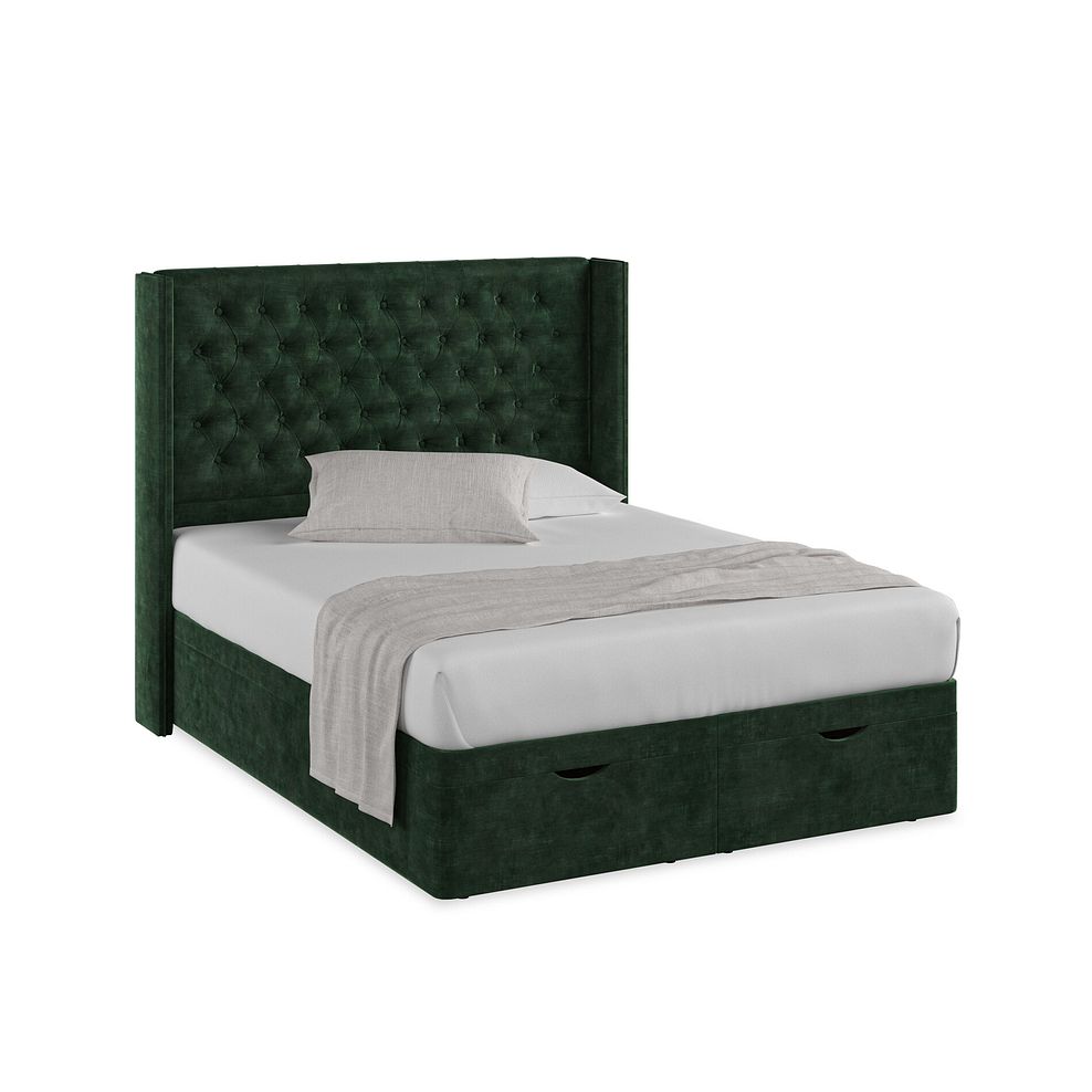 Wycombe King-Size Ottoman Storage Bed with Winged Headboard in Heritage Velvet - Bottle Green 1
