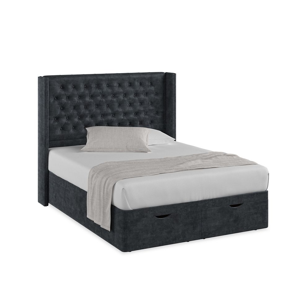 Wycombe King-Size Ottoman Storage Bed with Winged Headboard in Heritage Velvet - Charcoal 1