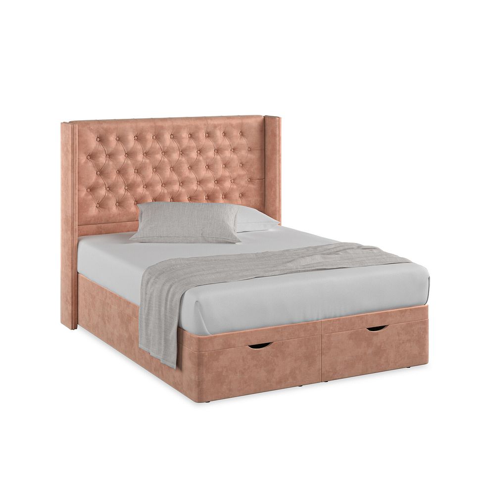 Wycombe King-Size Ottoman Storage Bed with Winged Headboard in Heritage Velvet - Powder Pink 1