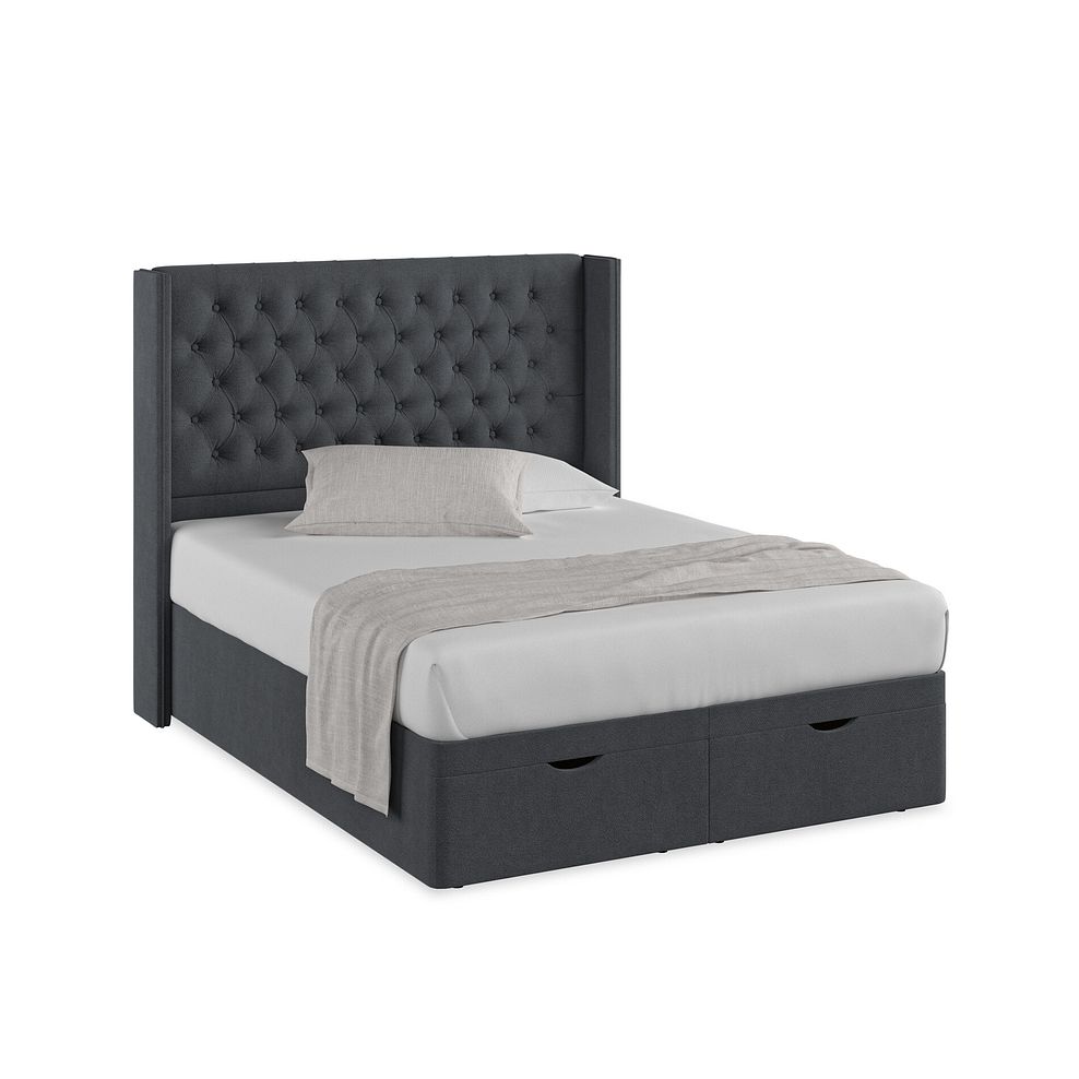 Wycombe King-Size Ottoman Storage Bed with Winged Headboard in Venice Fabric - Anthracite 1