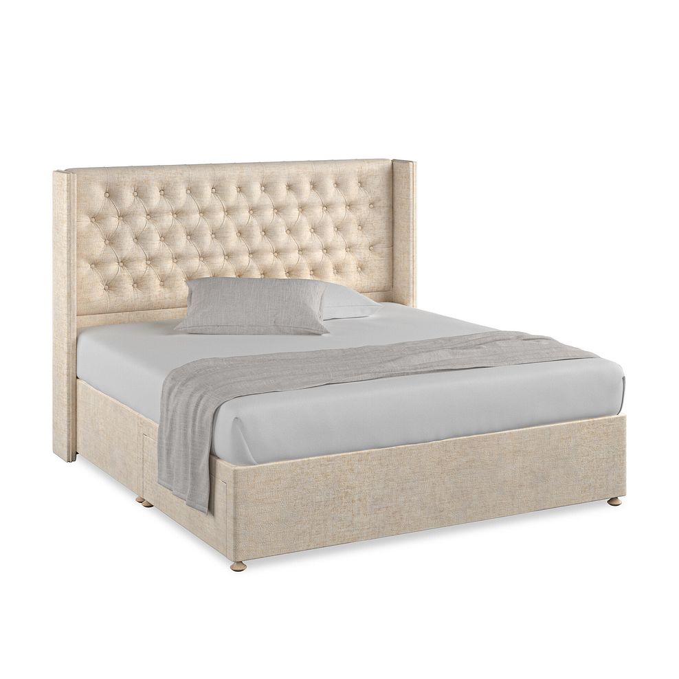 Wycombe Super King-Size 2 Drawer Divan with Winged Headboard in Brooklyn Fabric - Eggshell 1