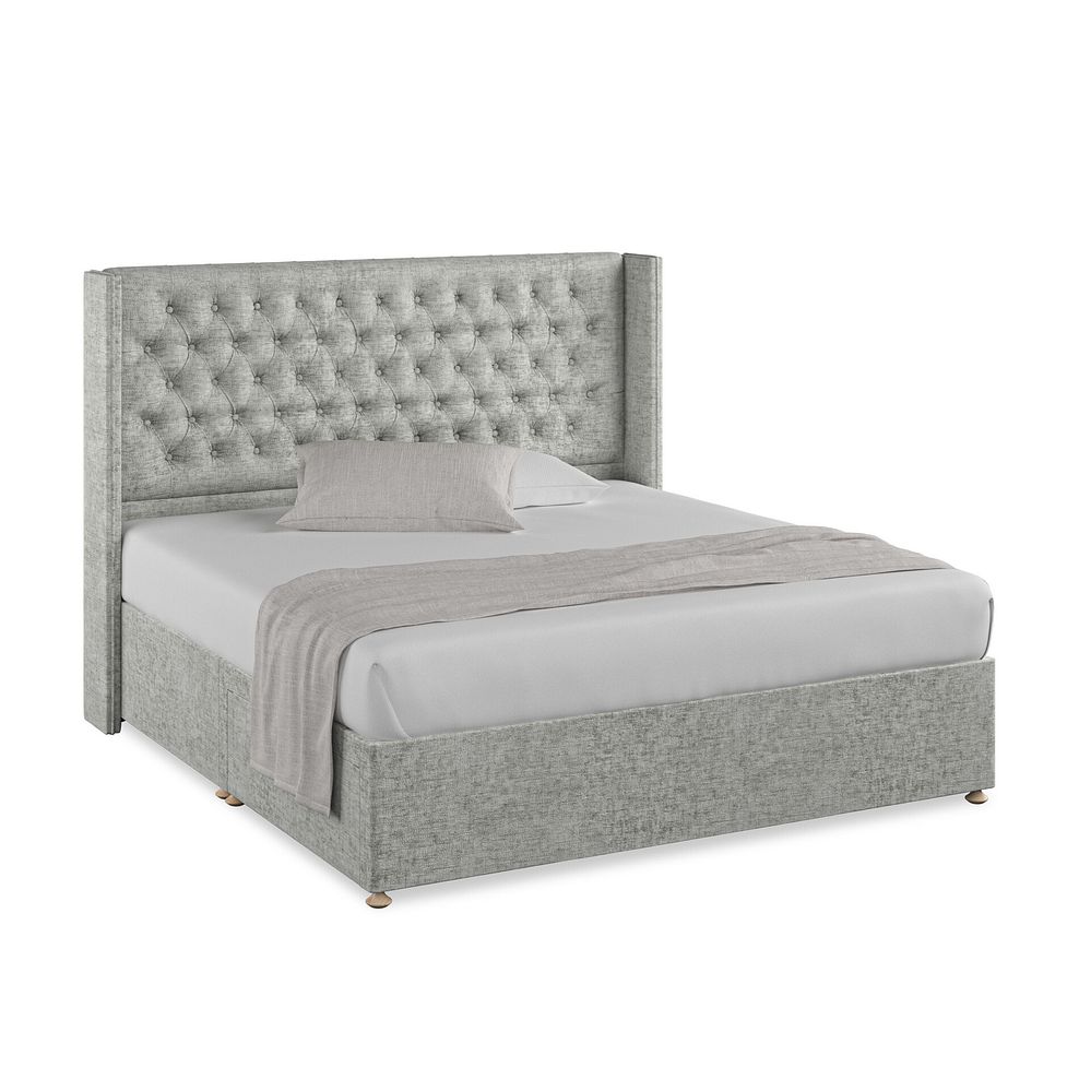 Wycombe Super King-Size 2 Drawer Divan with Winged Headboard in Brooklyn Fabric - Fallow Grey 1