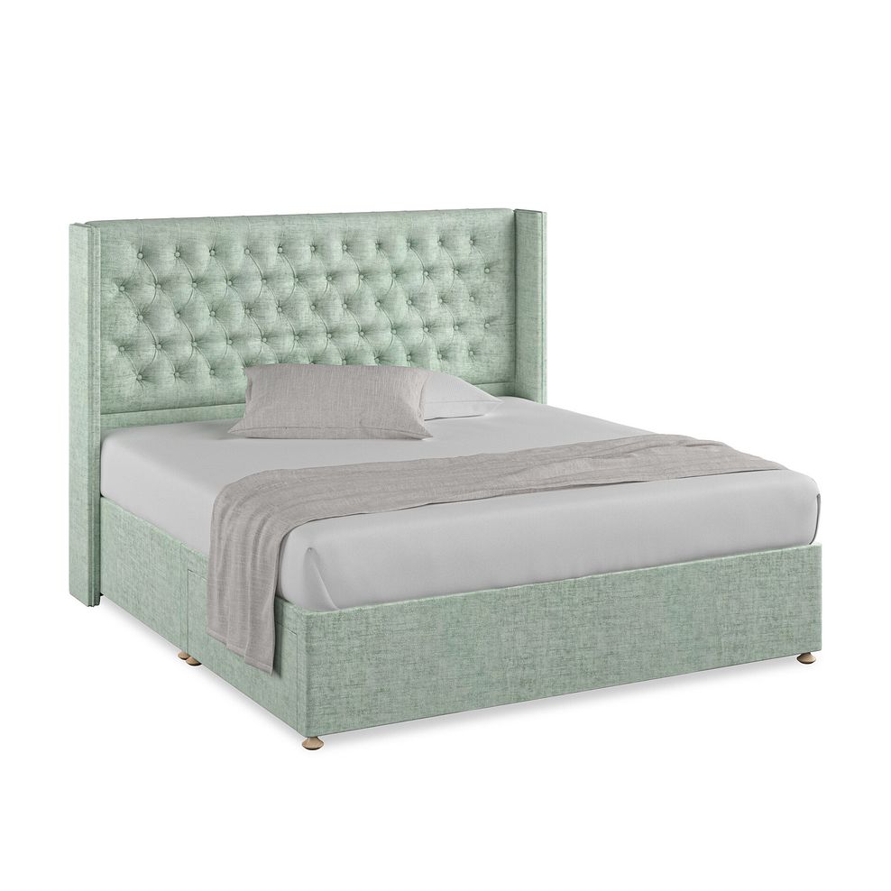 Wycombe Super King-Size 2 Drawer Divan with Winged Headboard in Brooklyn Fabric - Glacier