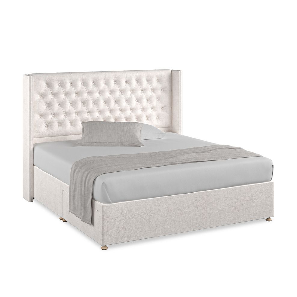 Wycombe Super King-Size 2 Drawer Divan with Winged Headboard in Brooklyn Fabric - Lace White
