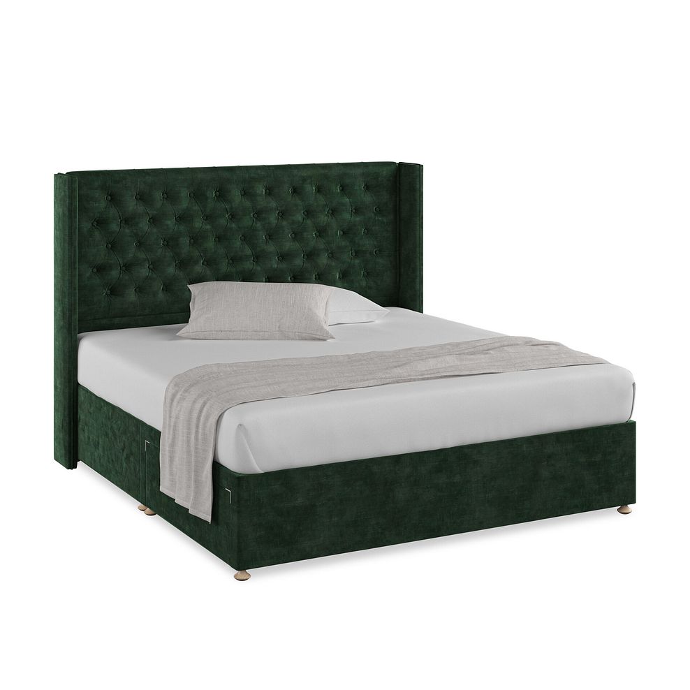 Wycombe Super King-Size 2 Drawer Divan with Winged Headboard in Heritage Velvet - Bottle Green 1