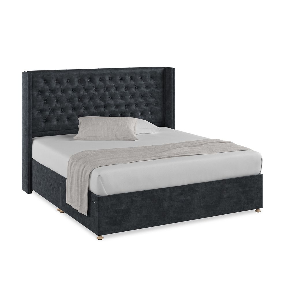 Wycombe Super King-Size 2 Drawer Divan with Winged Headboard in Heritage Velvet - Charcoal