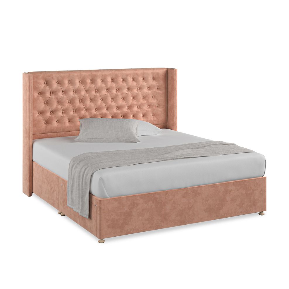 Wycombe Super King-Size 2 Drawer Divan with Winged Headboard in Heritage Velvet - Powder Pink 1