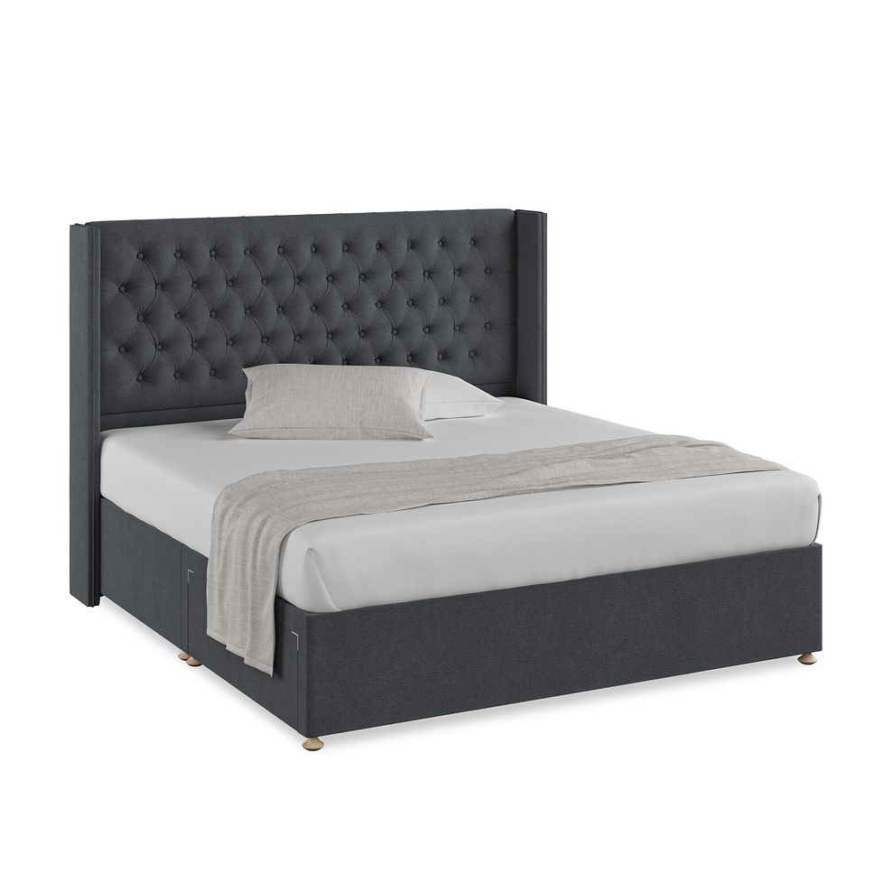 Wycombe Super King-Size 2 Drawer Divan with Winged Headboard in Venice Fabric - Anthracite Thumbnail 1