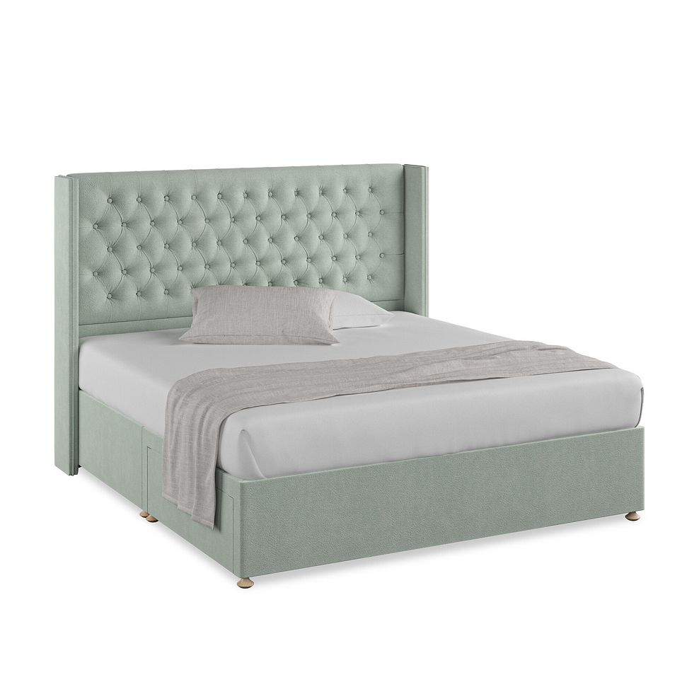 Wycombe Super King-Size 2 Drawer Divan with Winged Headboard in Venice Fabric - Duck Egg