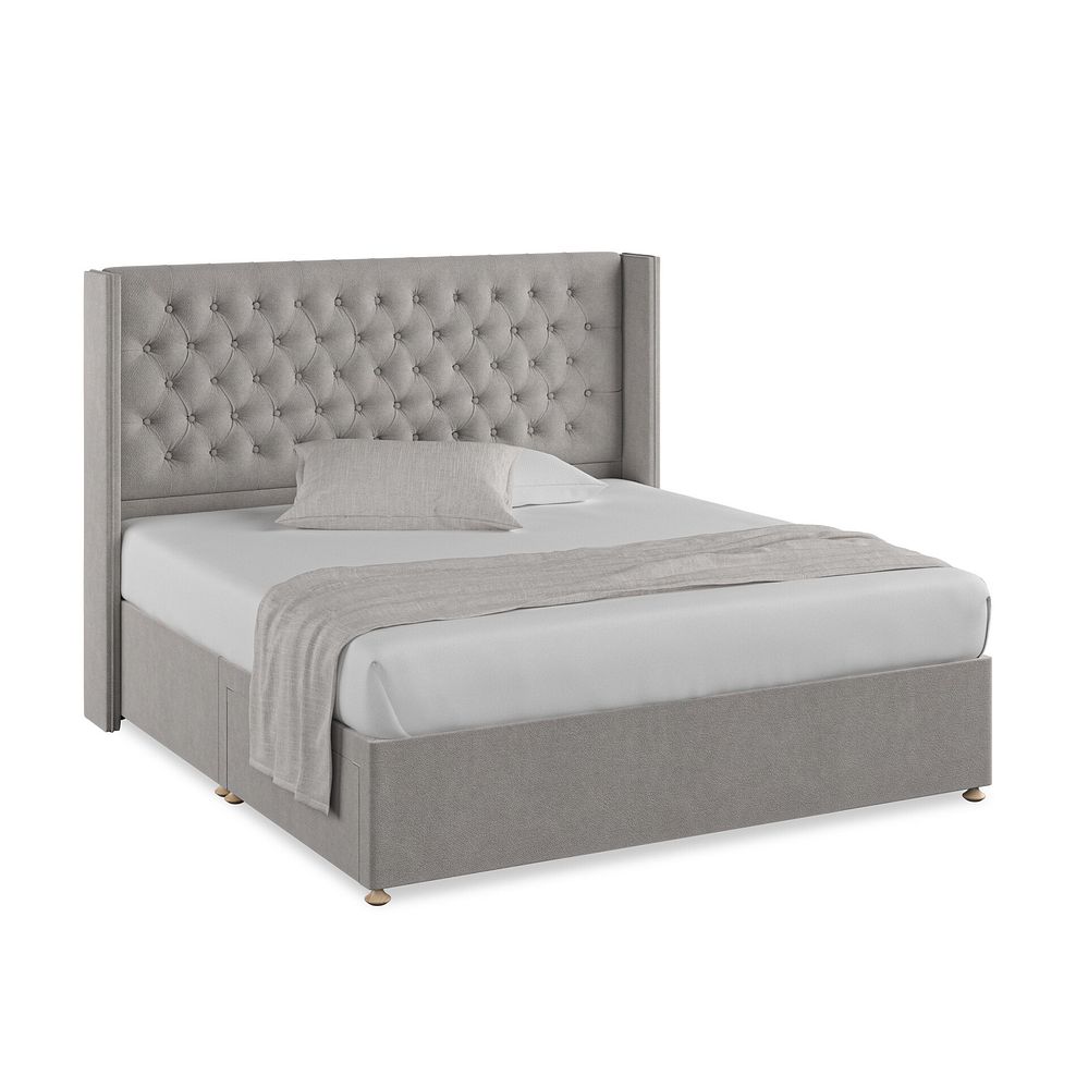 Wycombe Super King-Size 2 Drawer Divan with Winged Headboard in Venice Fabric - Grey 1