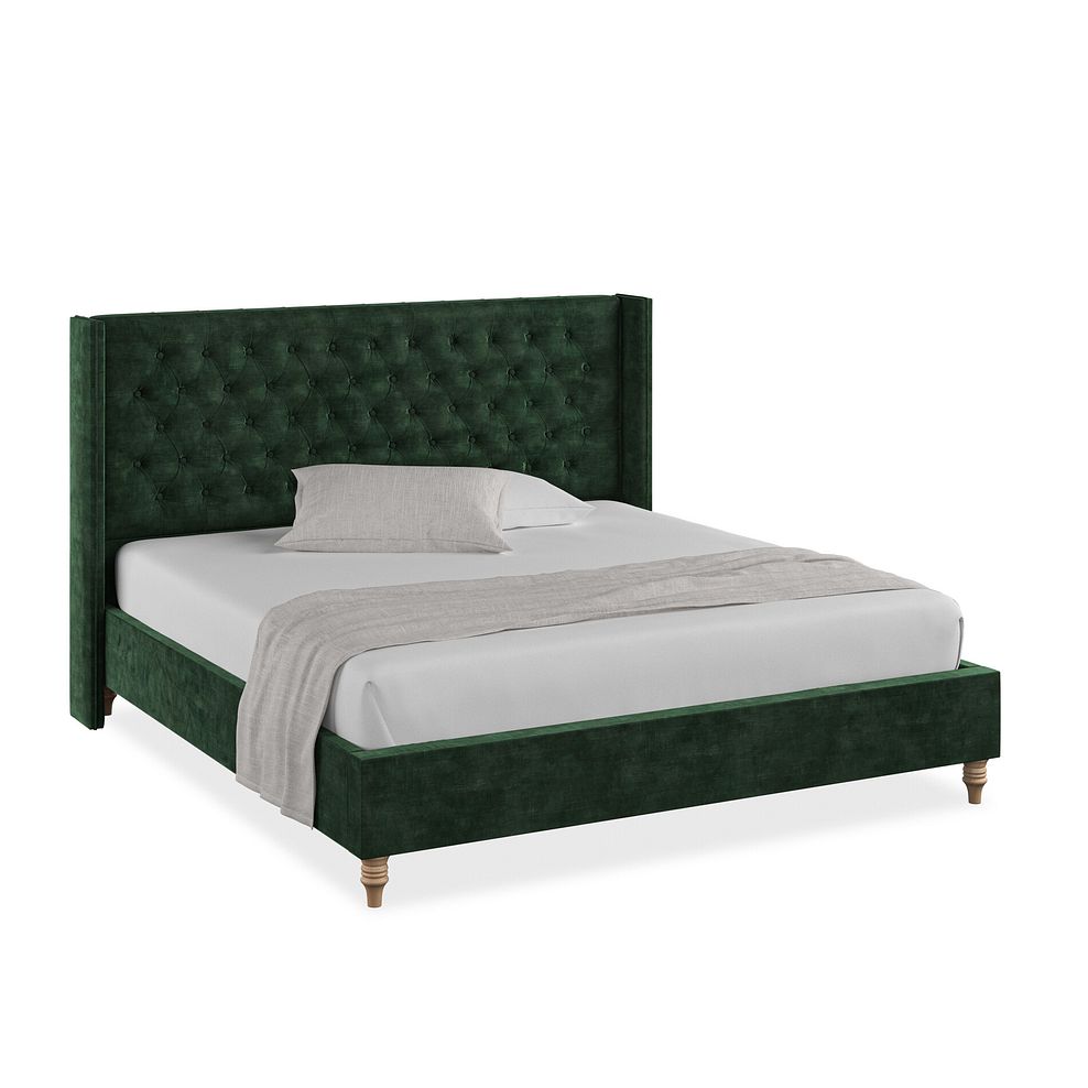 Wycombe Super King-Size Bed with Winged Headboard in Heritage Velvet - Bottle Green 1