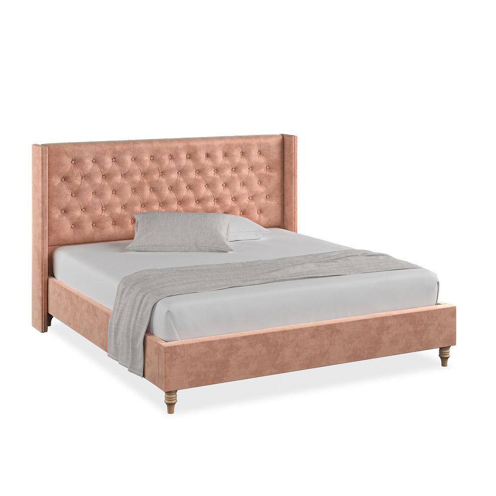Wycombe Super King-Size Bed with Winged Headboard in Heritage Velvet - Powder Pink 1