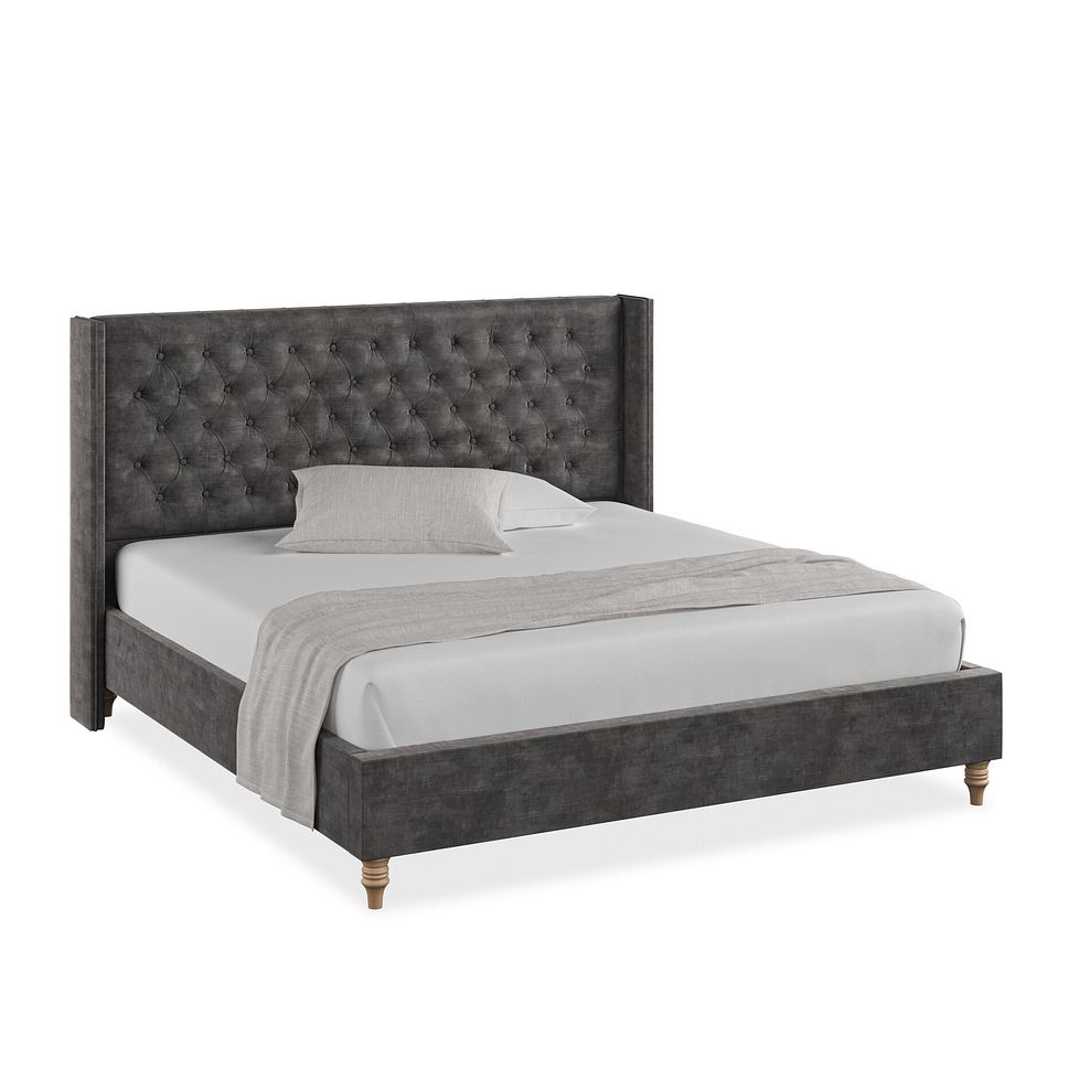 Wycombe Super King-Size Bed with Winged Headboard in Heritage Velvet - Steel 1