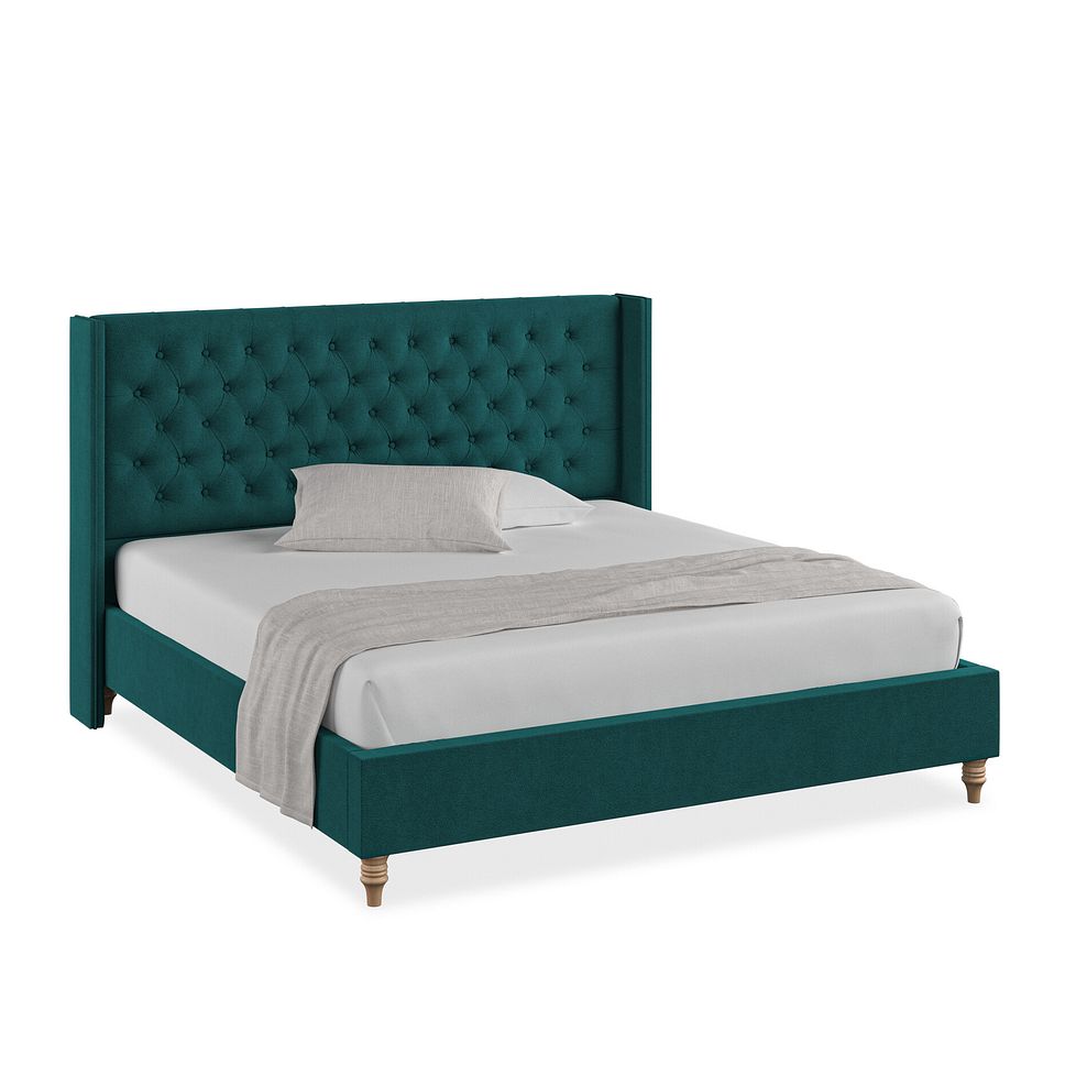 Wycombe Super King-Size Bed with Winged Headboard in Venice Fabric - Teal 1