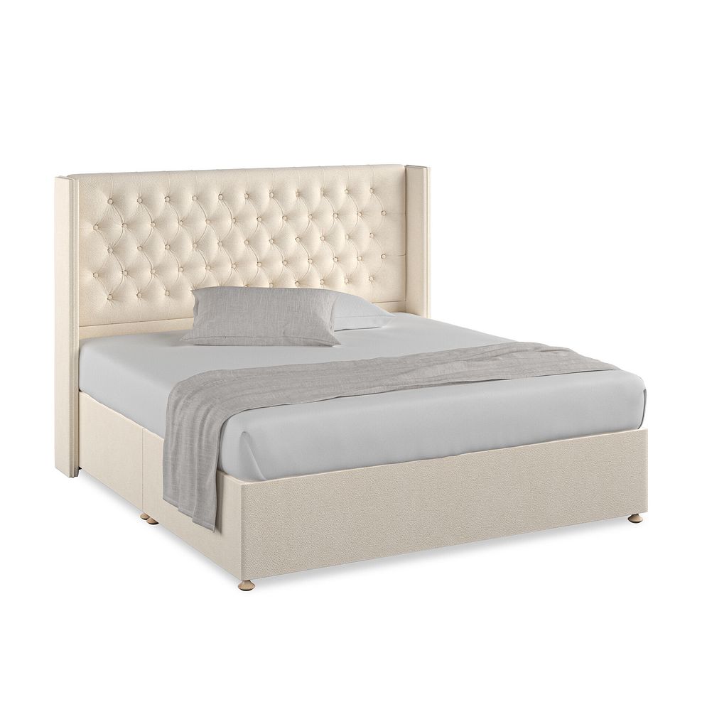 Wycombe Super King-Size Divan with Winged Headboard in Venice Fabric - Cream 1