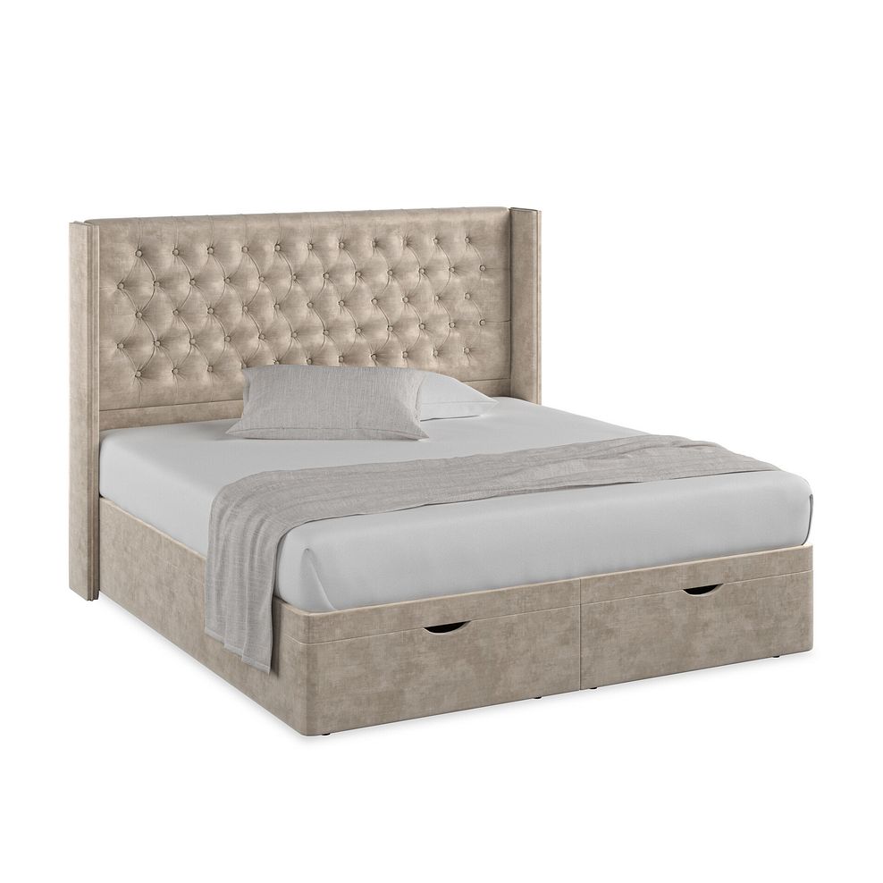 Wycombe Super King-Size Ottoman Storage Bed with Winged Headboard in Heritage Velvet - Mink 1