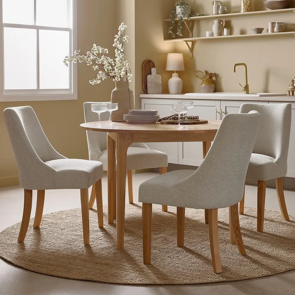 Zola Chair in Conway Stone Fabric with Oak leg 2